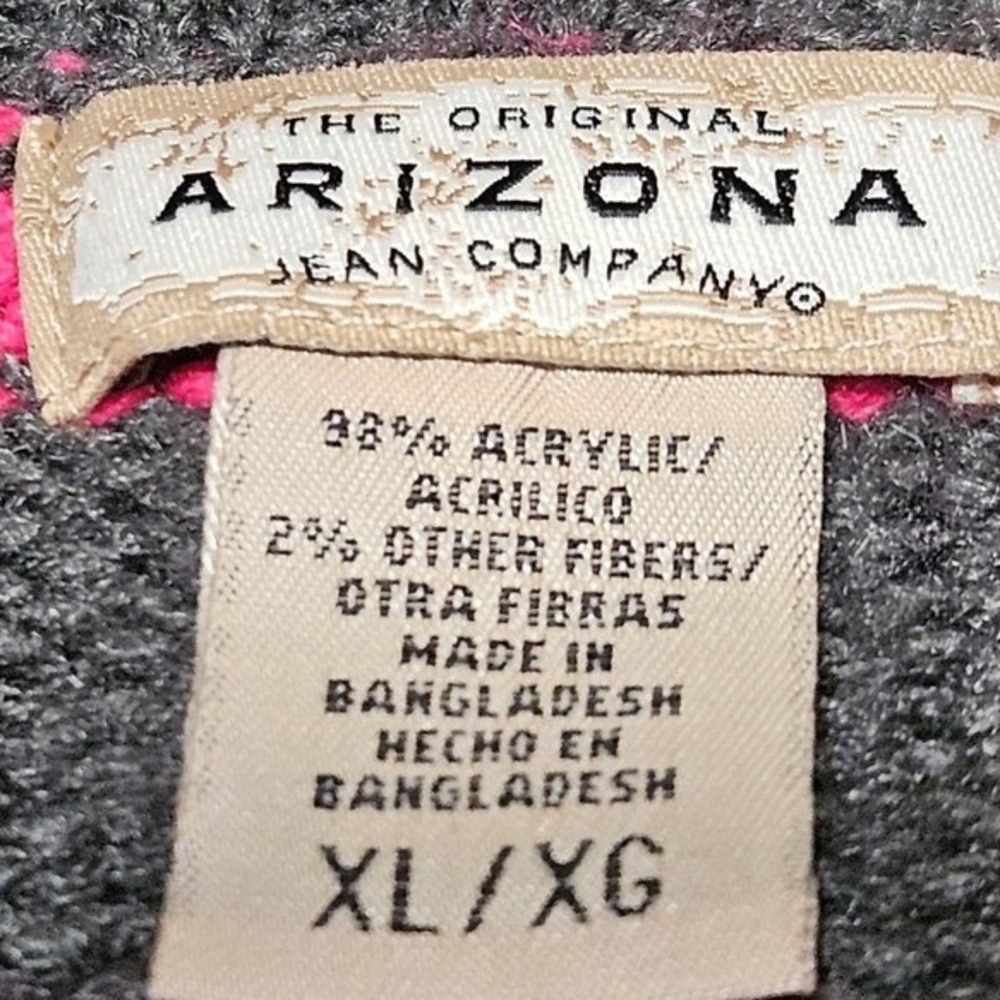 Arizona Jean Company Sweater Women XL Pink Gray Striped Shawl Neck Y2K Preppy - Picture 3 of 9